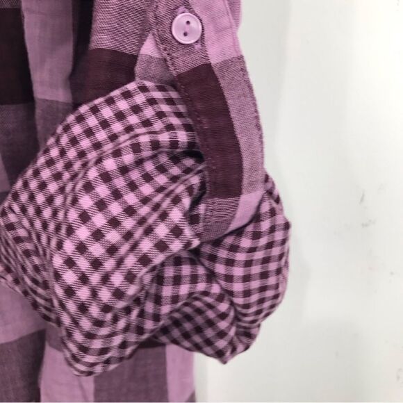 Laura Scott Purple Gingham Plaid Roll Tab Sleeve Button Up Shirt NEW - Picture 12 of 14